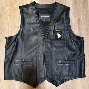 Wilson Black Leather Biker Vest with Airborne Patch NWOT